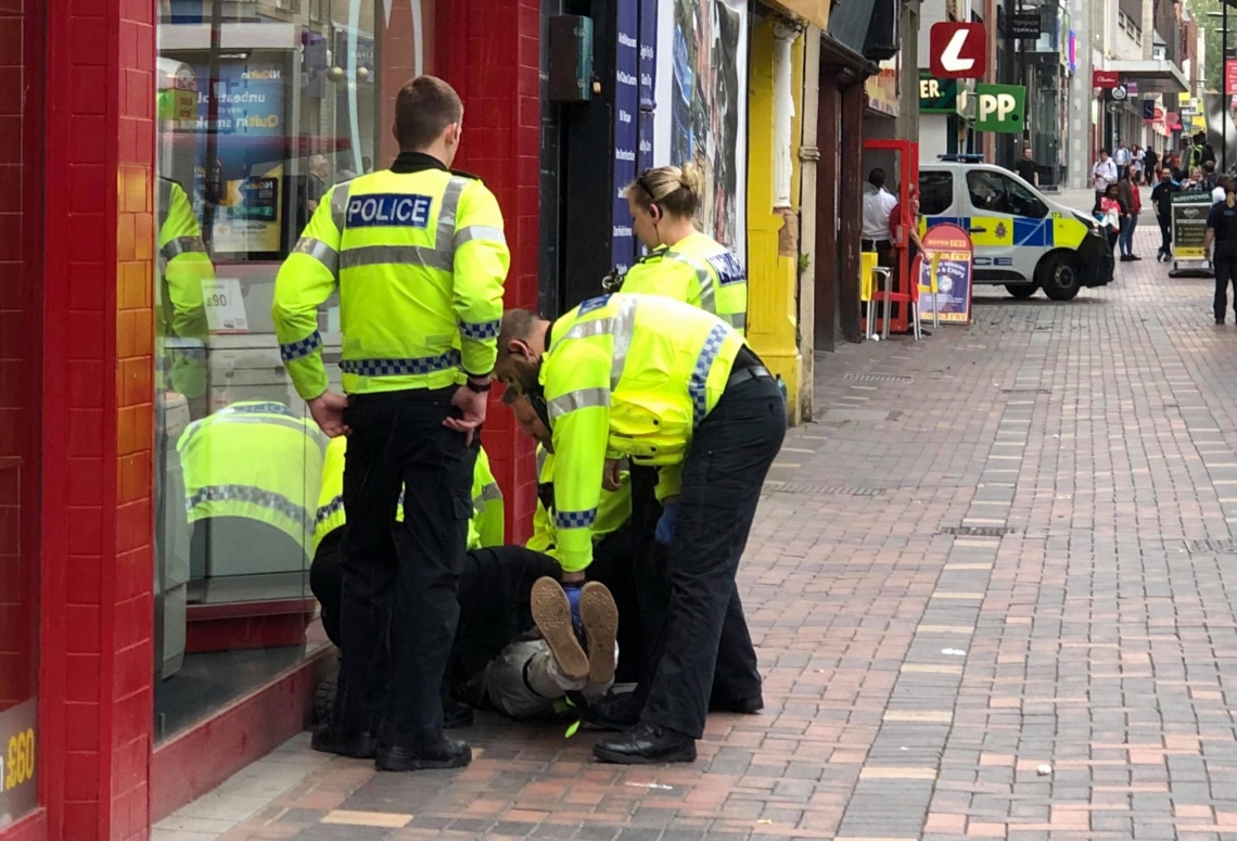 Assault Suspect Restrained On Floor As Hes Arrested In Swindon Town Centre